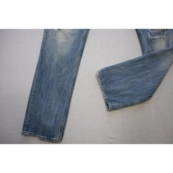 American Eagle Slim Straight Destroyed Rugged Light Blue Jeans Mens Sz 32 x 34 - Picture 2 of 11